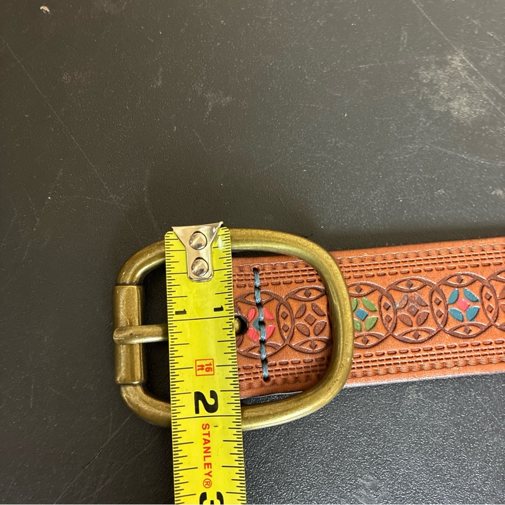 Fossil Brown Tooled Colorful Leather Belt Western Boho Y2K Size Small - Picture 12 of 16